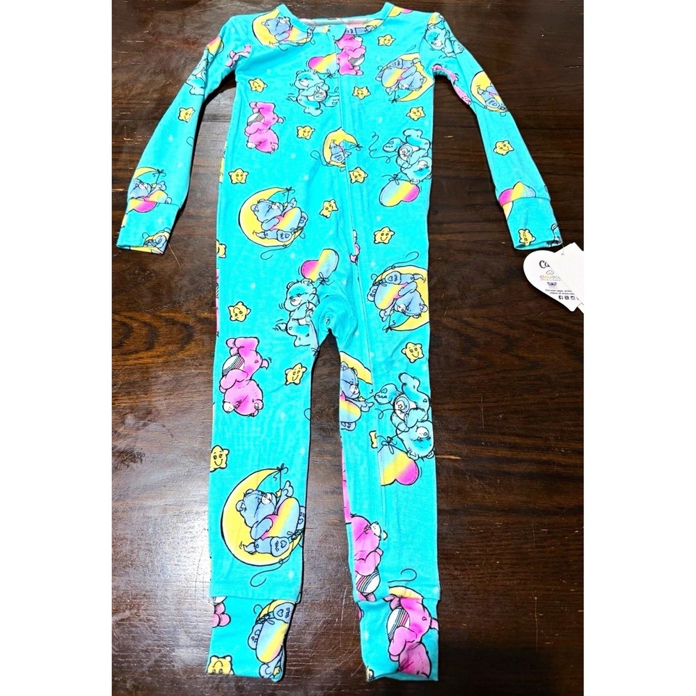 Care Bears 2T Blue Cotton One-Piece Pajama Coverall Snug Fit Flame Resistant